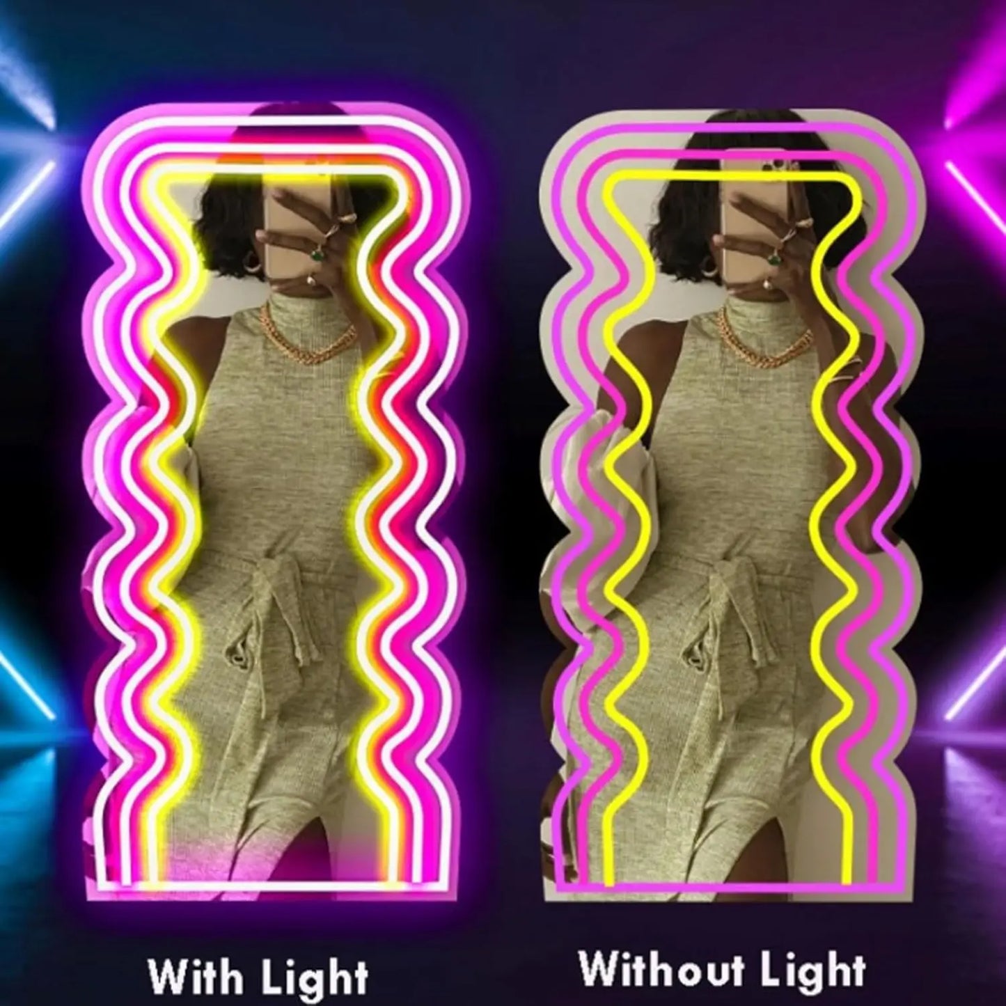 Neon Wave Mirror: LED Glow for Chic Spaces