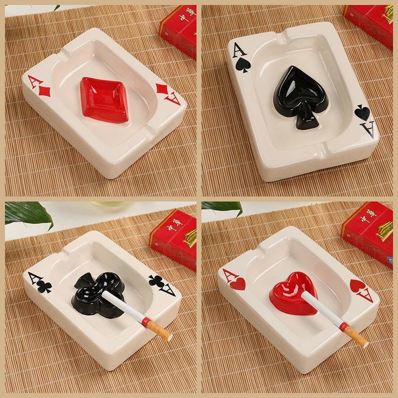EuroHeart Poker Ashtray - Stylish Porcelain Design