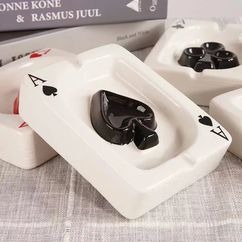 EuroHeart Poker Ashtray - Stylish Porcelain Design