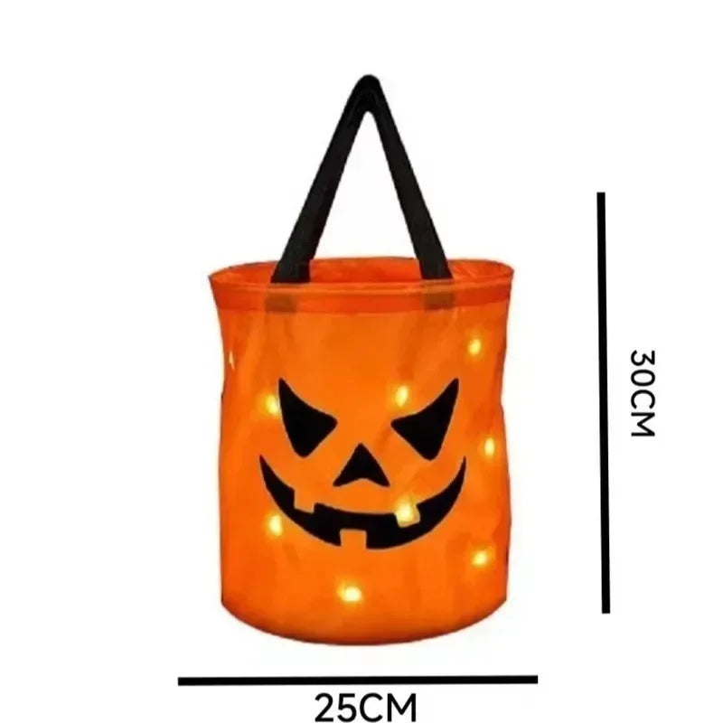 Halloween Pumpkin Candy Tote Bag Basket for Kids Trick or Treat Party Bucket