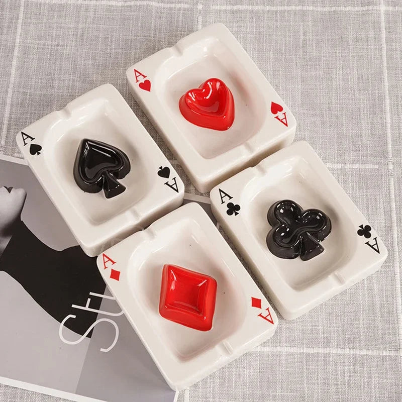 EuroHeart Poker Ashtray - Stylish Porcelain Design