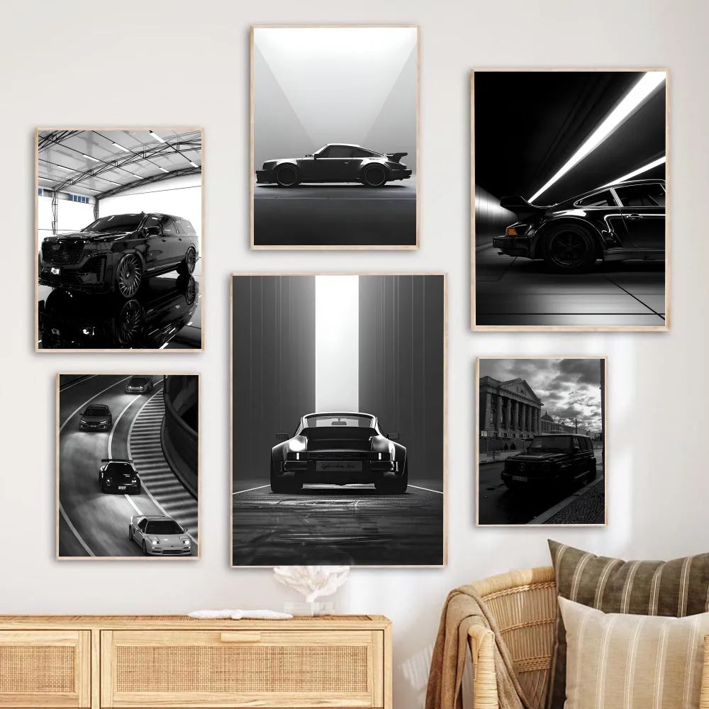 Chic Monochrome Car Canvas Art - Luxe Decor