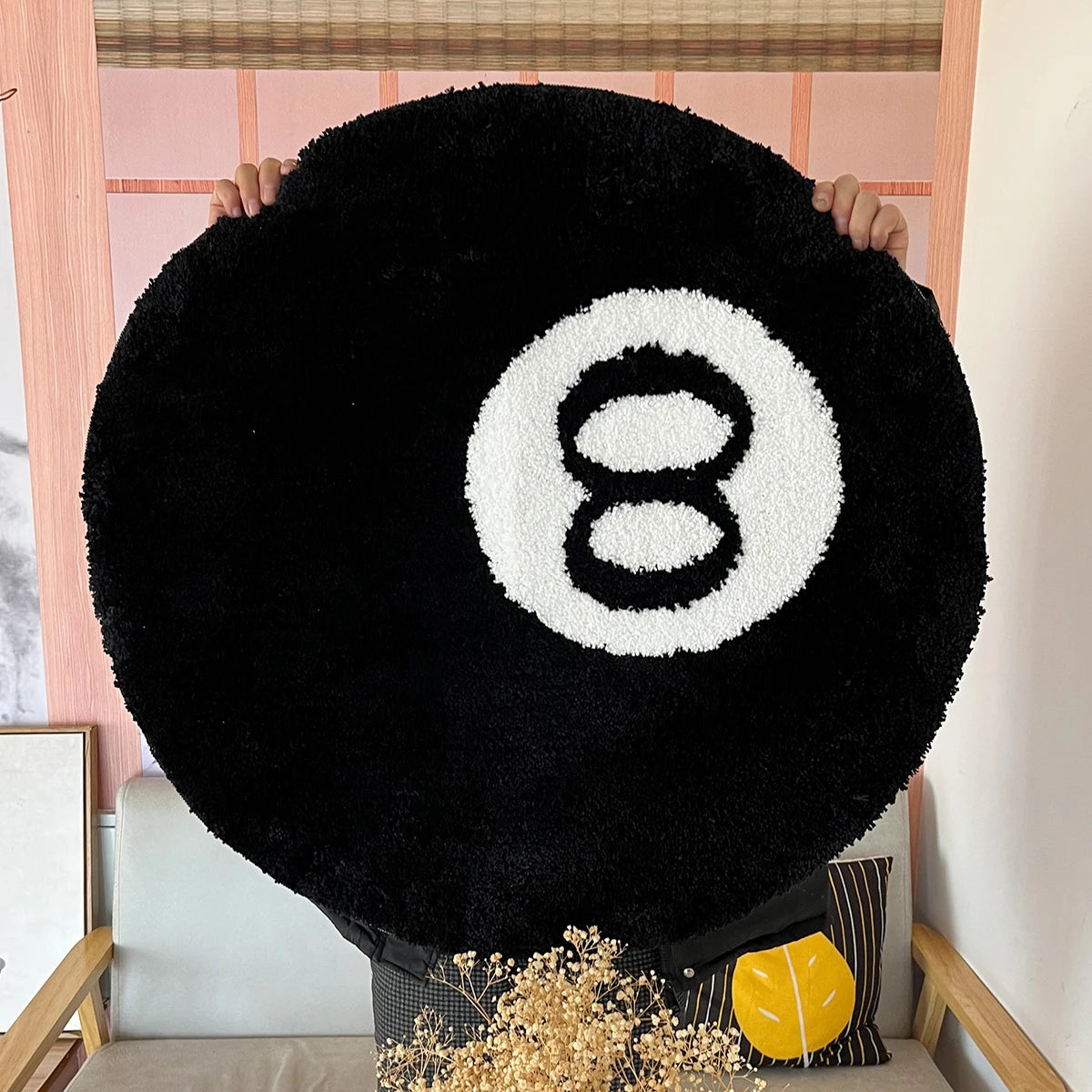 Black 8-Ball Plush Anti-Slip Floor Rug