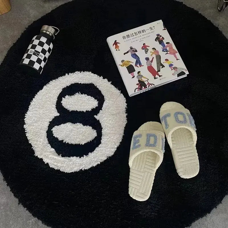 Black 8-Ball Plush Anti-Slip Floor Rug