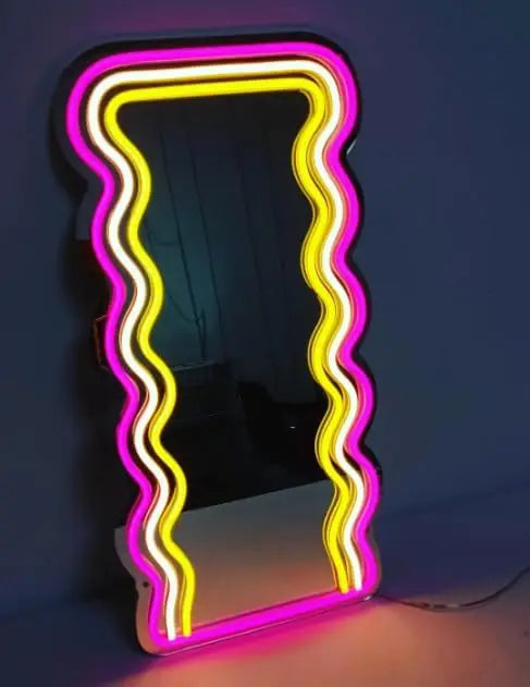 Neon Wave Mirror: LED Glow for Chic Spaces