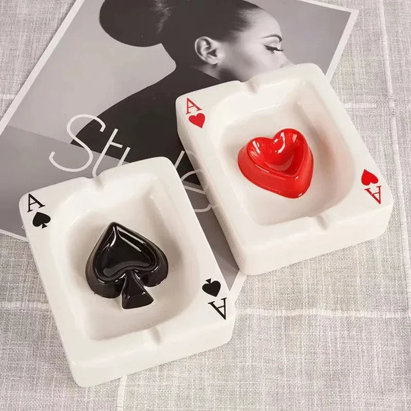 EuroHeart Poker Ashtray - Stylish Porcelain Design