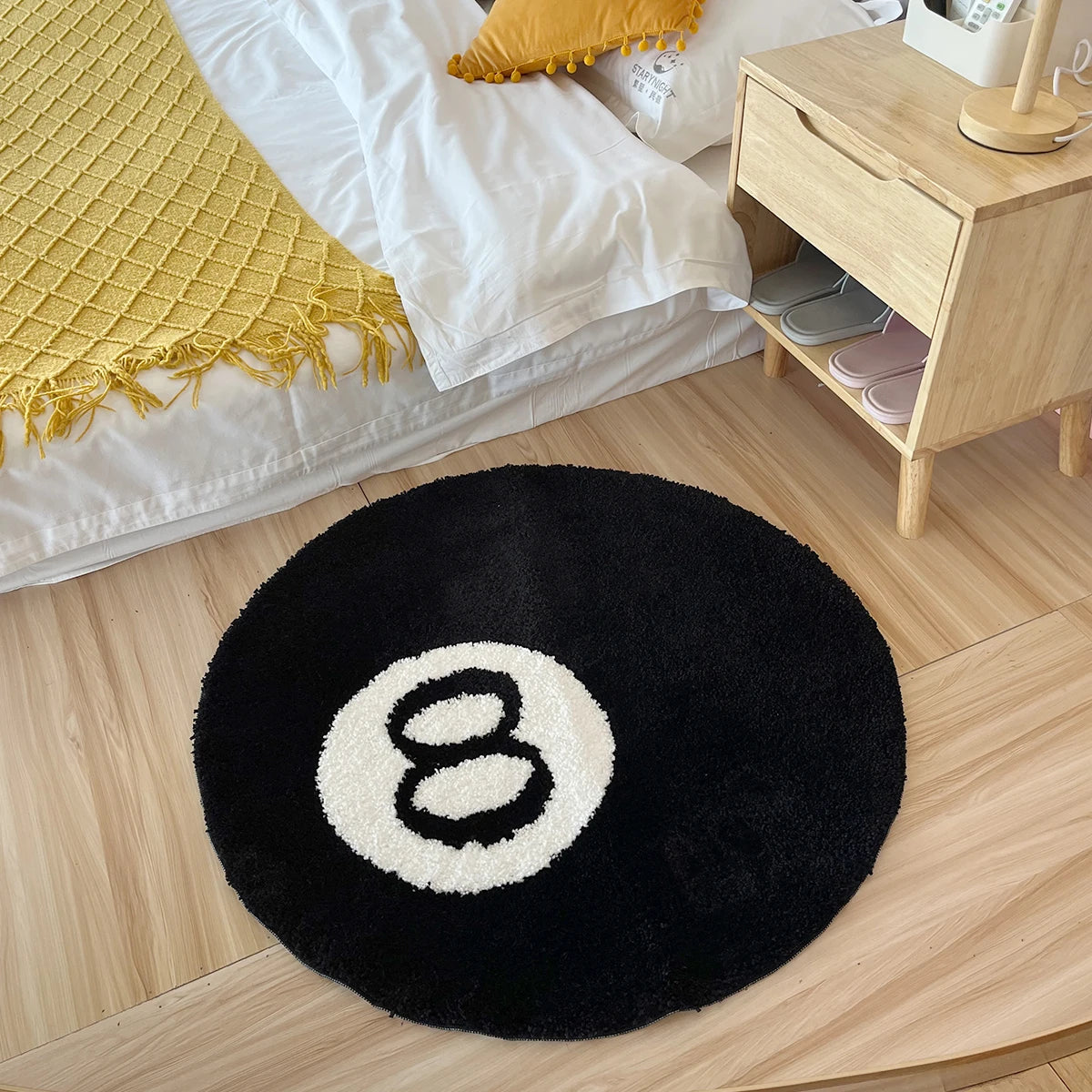 Black 8-Ball Plush Anti-Slip Floor Rug