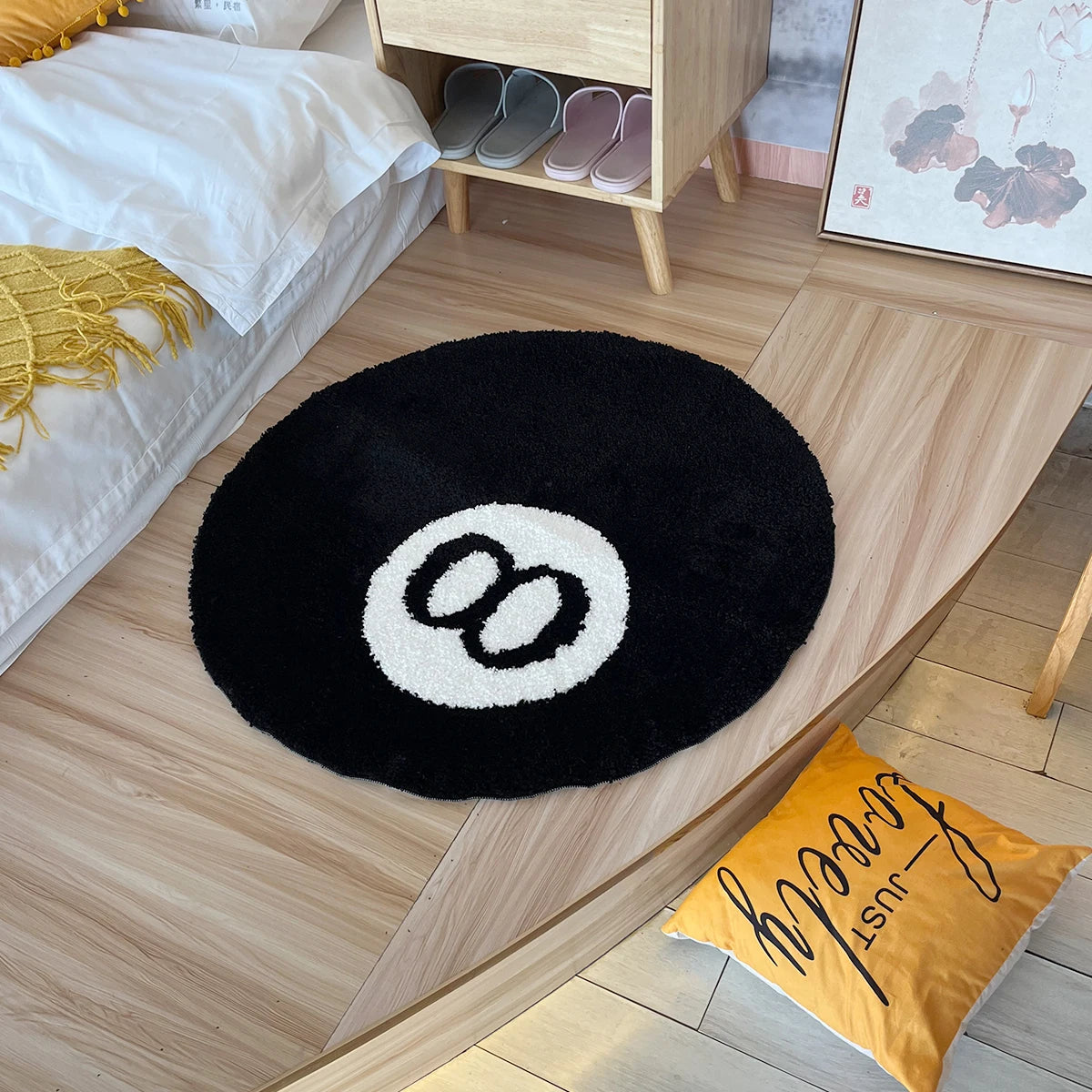 Black 8-Ball Plush Anti-Slip Floor Rug