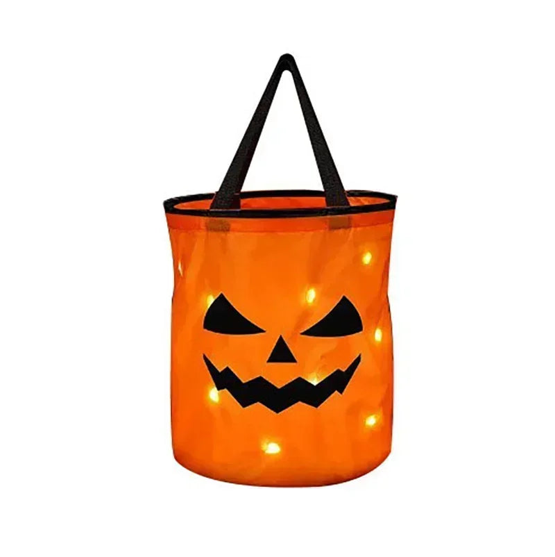 Halloween Pumpkin Candy Tote Bag Basket for Kids Trick or Treat Party Bucket