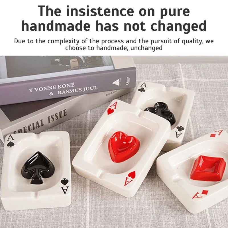 EuroHeart Poker Ashtray - Stylish Porcelain Design