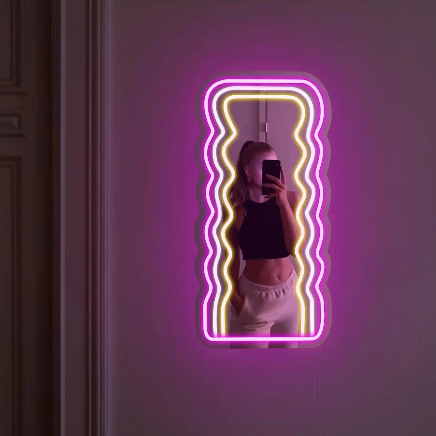 Neon Wave Mirror: LED Glow for Chic Spaces