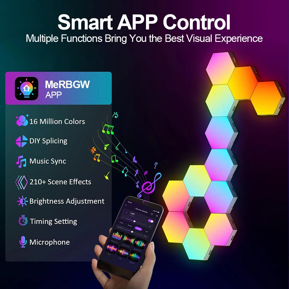 HexaGlow: Smart RGB Wall Lamp for Mood & Music