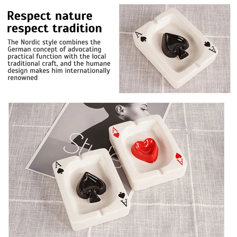 EuroHeart Poker Ashtray - Stylish Porcelain Design