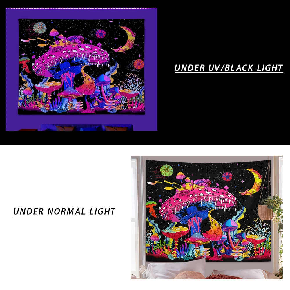 GlowMushroom Night Sky Tapestry