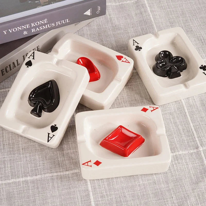EuroHeart Poker Ashtray - Stylish Porcelain Design