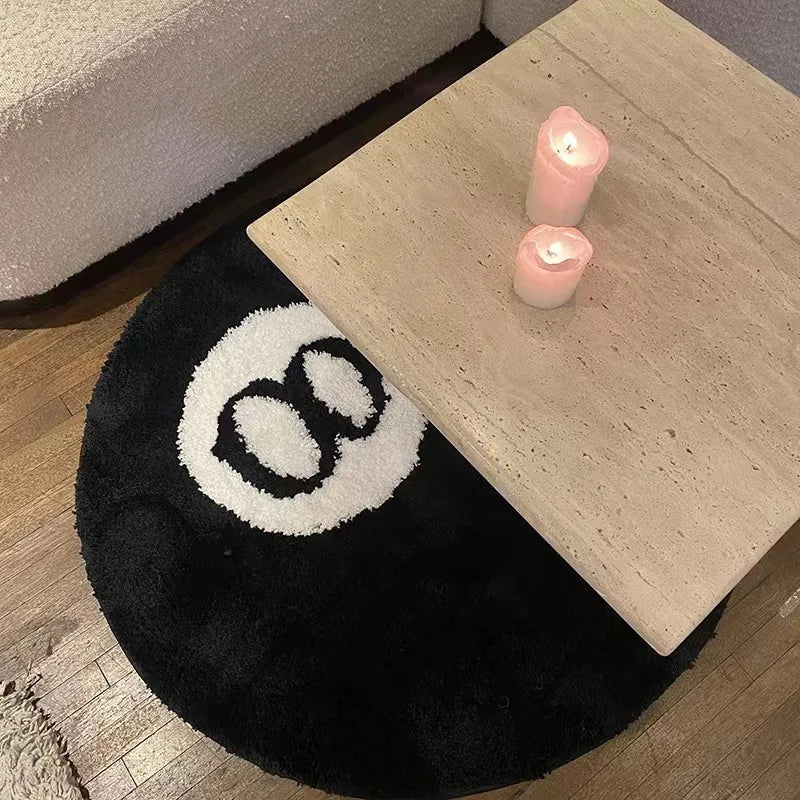 Black 8-Ball Plush Anti-Slip Floor Rug