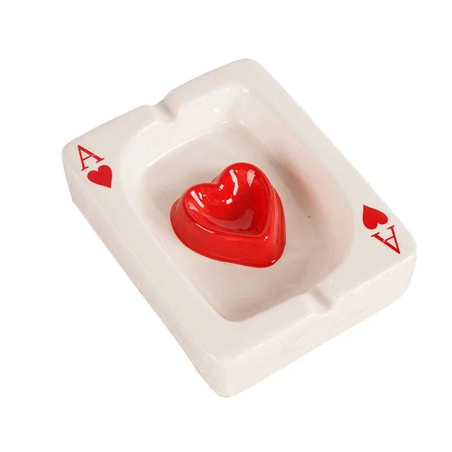 EuroHeart Poker Ashtray - Stylish Porcelain Design