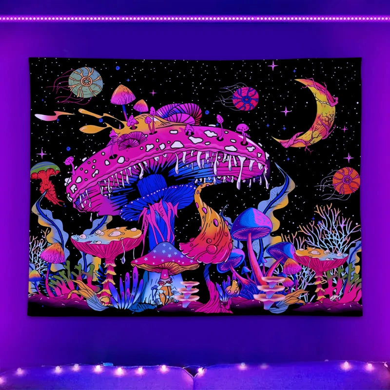 GlowMushroom Night Sky Tapestry