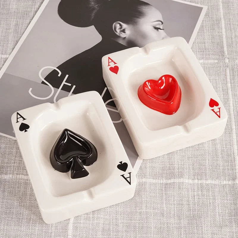 EuroHeart Poker Ashtray - Stylish Porcelain Design