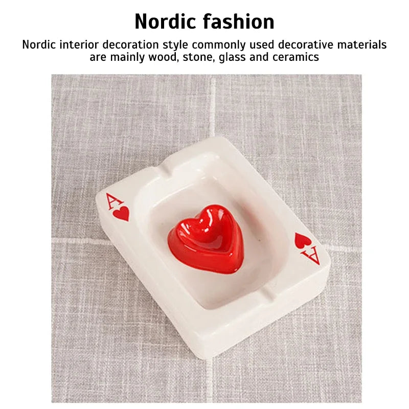 EuroHeart Poker Ashtray - Stylish Porcelain Design