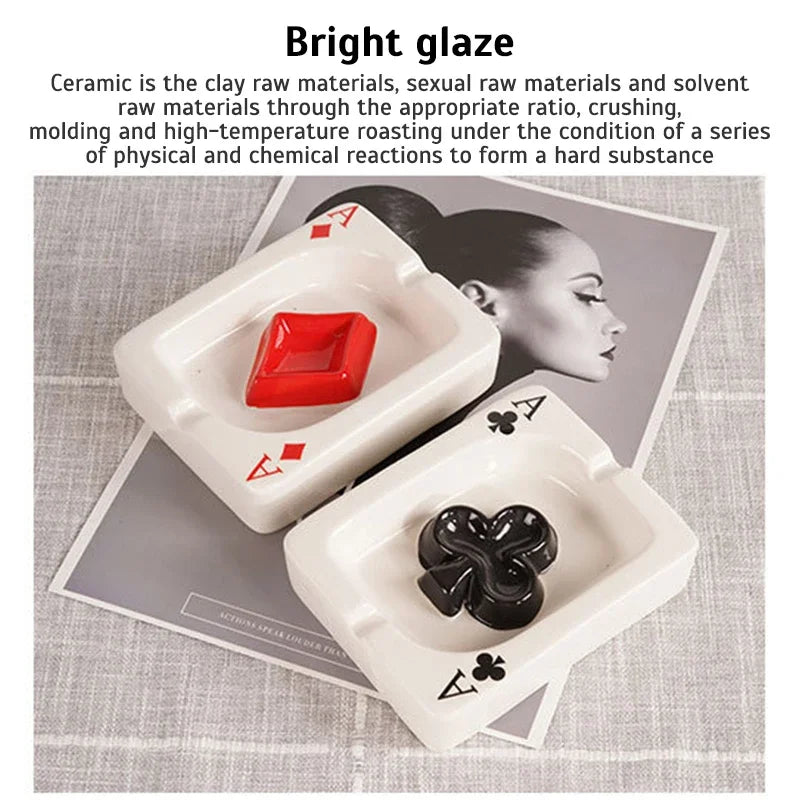 EuroHeart Poker Ashtray - Stylish Porcelain Design