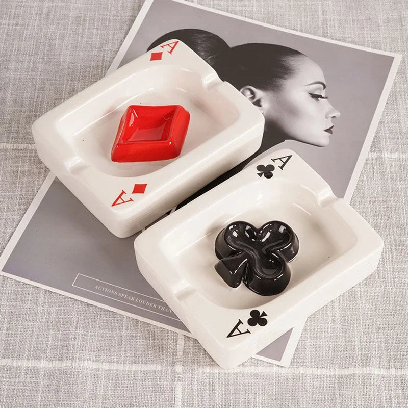 EuroHeart Poker Ashtray - Stylish Porcelain Design