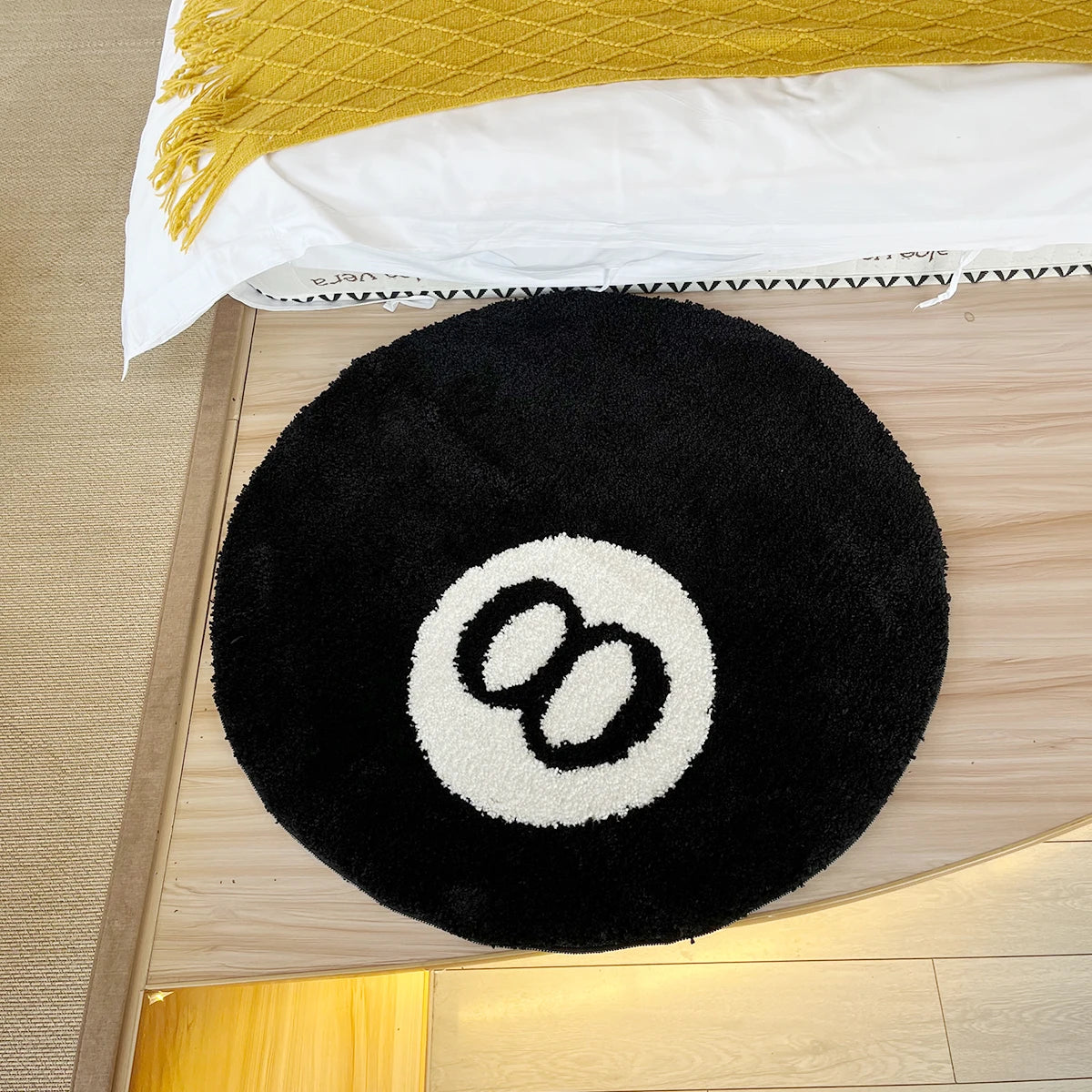 Black 8-Ball Plush Anti-Slip Floor Rug