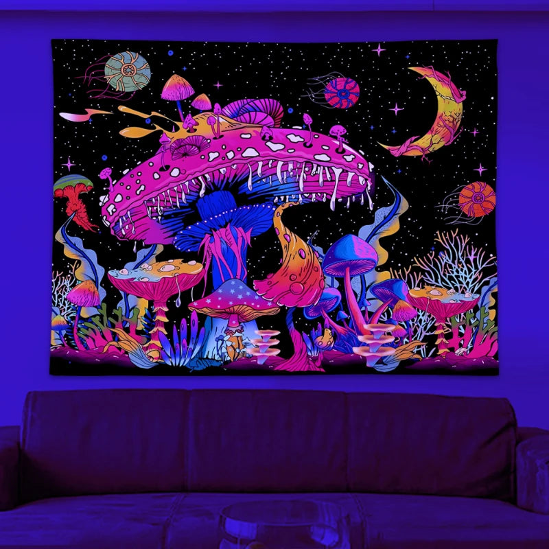 GlowMushroom Night Sky Tapestry