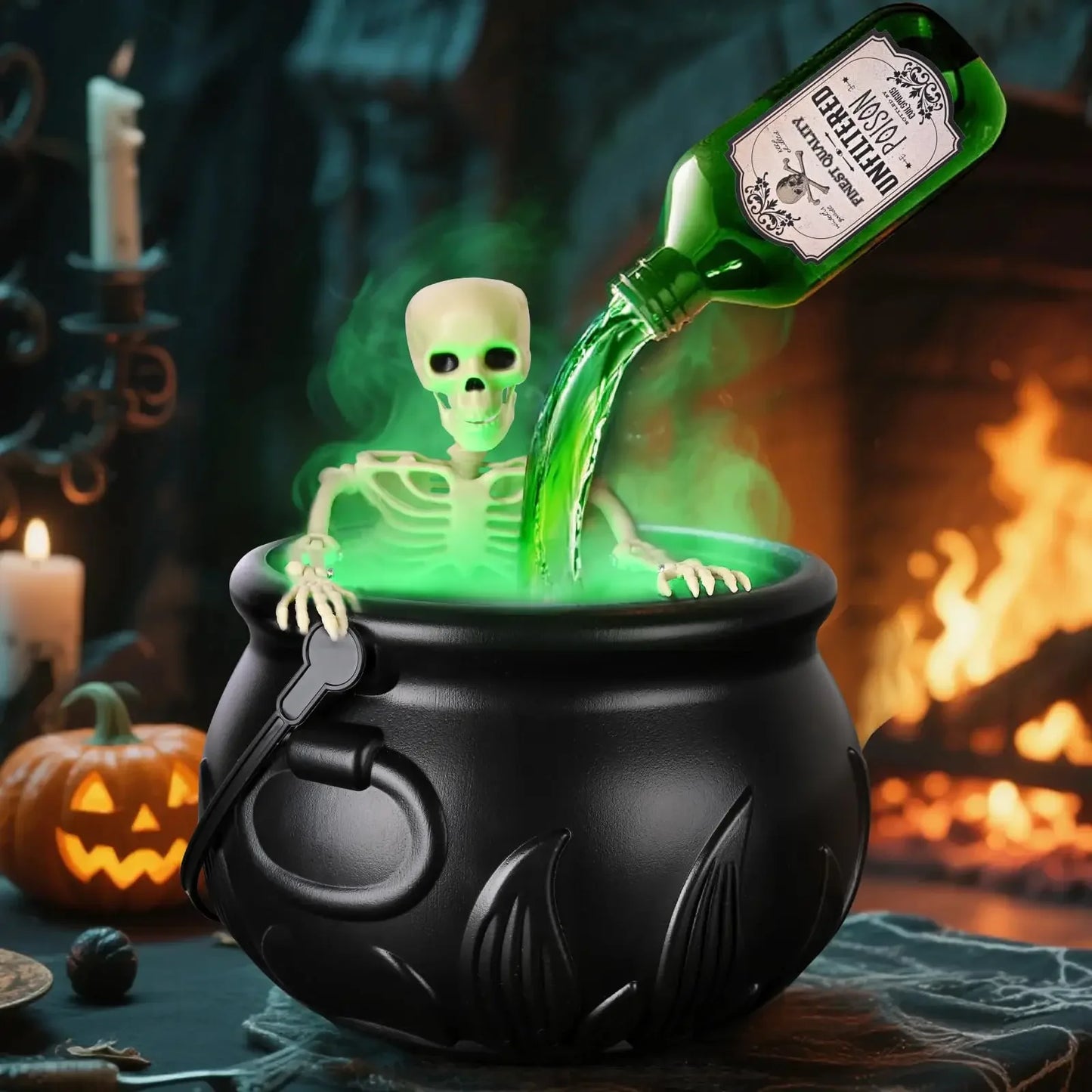 Halloween WitchCauldron with LED Light & Fog Mist Maker Skeleton Decor