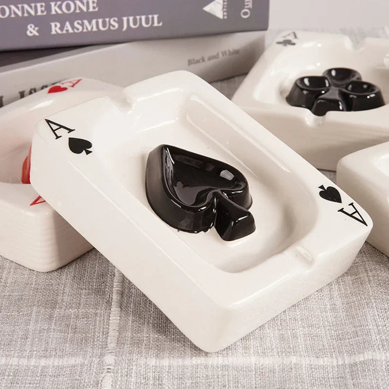 EuroHeart Poker Ashtray - Stylish Porcelain Design