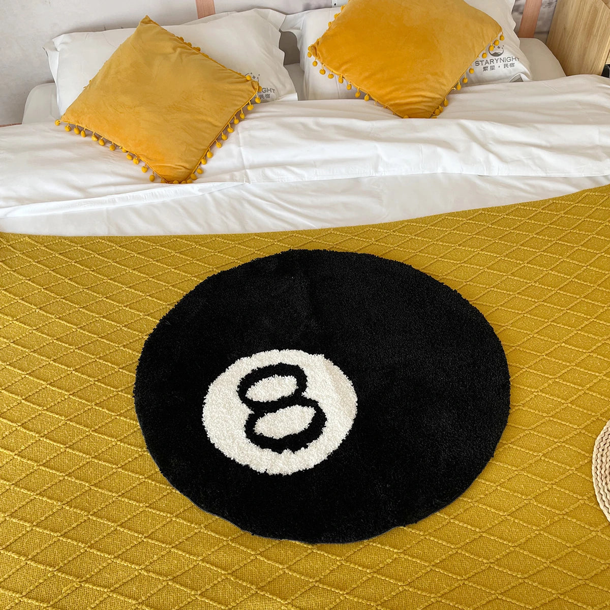 Black 8-Ball Plush Anti-Slip Floor Rug