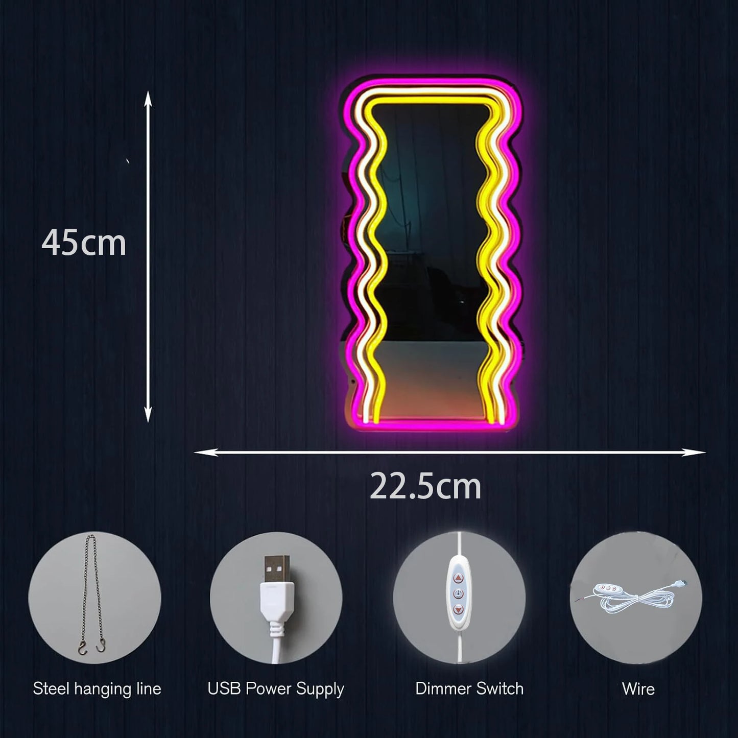 Neon Wave Mirror: LED Glow for Chic Spaces