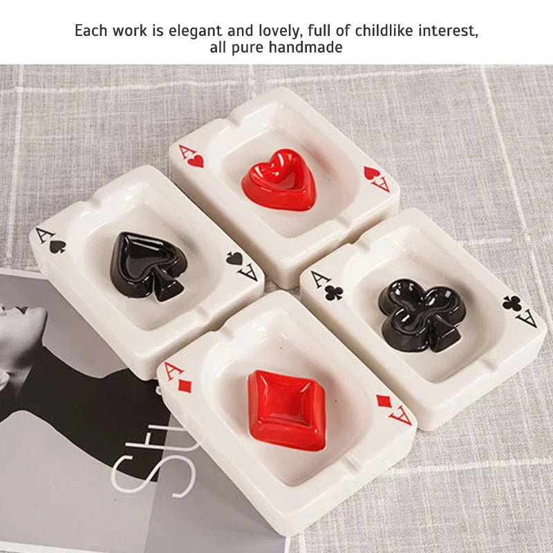 EuroHeart Poker Ashtray - Stylish Porcelain Design