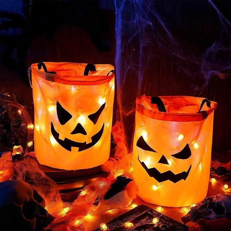 Halloween Pumpkin Candy Tote Bag Basket for Kids Trick or Treat Party Bucket