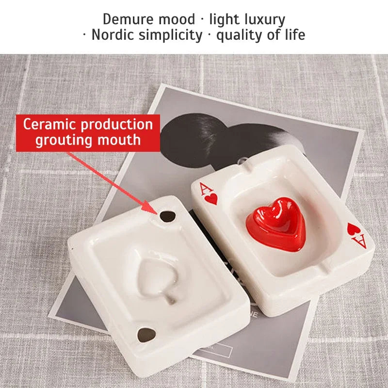 EuroHeart Poker Ashtray - Stylish Porcelain Design