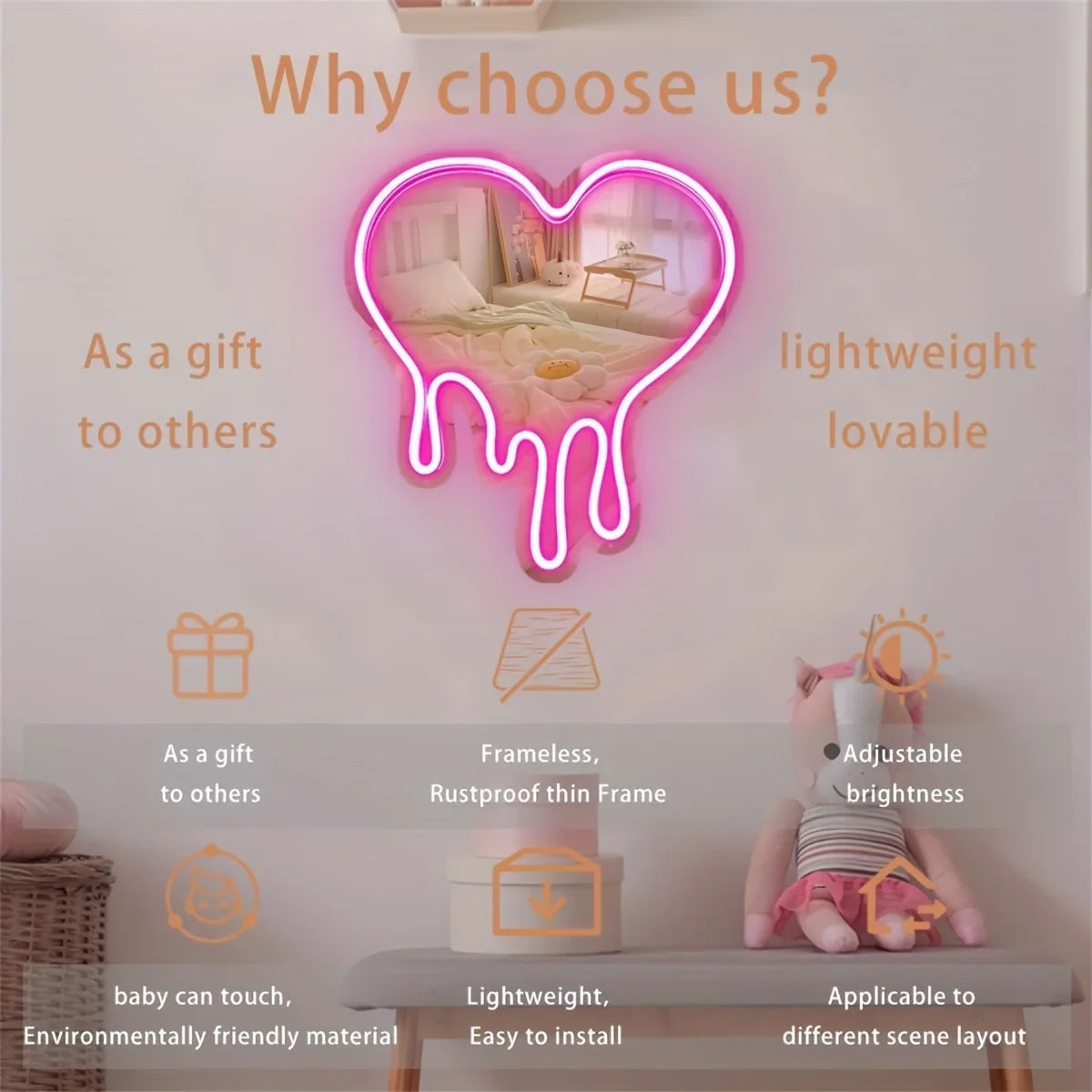 Neon Melting Heart LED Sign - Dimmable Decor