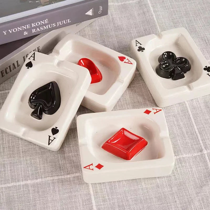 EuroHeart Poker Ashtray - Stylish Porcelain Design