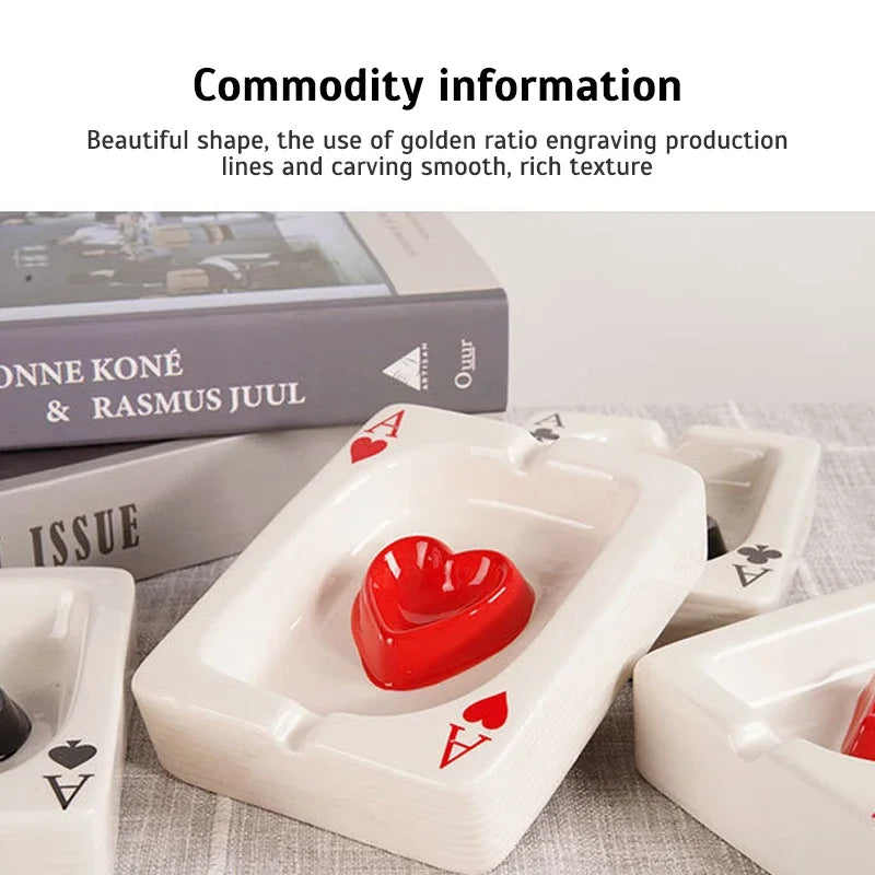 EuroHeart Poker Ashtray - Stylish Porcelain Design