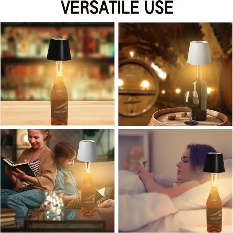 WineGlow Touch Lamp: USB Rechargeable, Dimmable Light