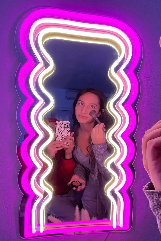 Neon Wave Mirror: LED Glow for Chic Spaces