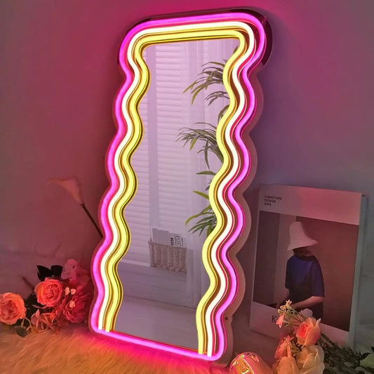 Neon Wave Mirror: LED Glow for Chic Spaces