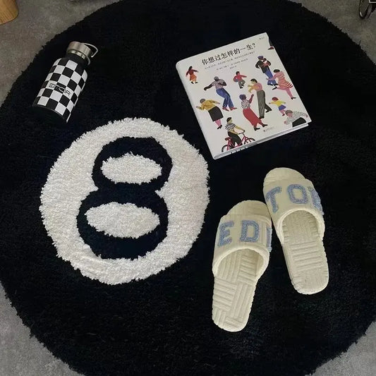 Black 8-Ball Plush Anti-Slip Floor Rug