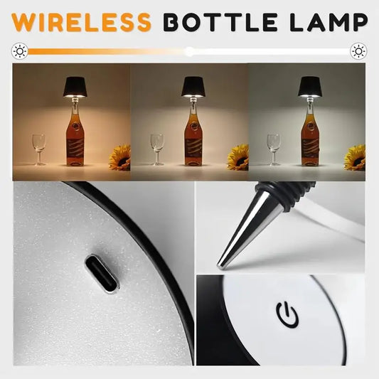 WineGlow Touch Lamp: USB Rechargeable, Dimmable Light