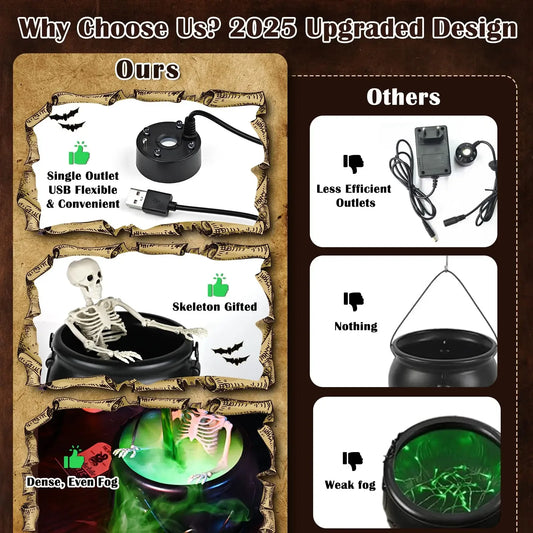 Halloween WitchCauldron with LED Light & Fog Mist Maker Skeleton Decor