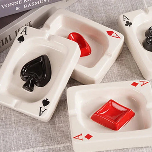 EuroHeart Poker Ashtray - Stylish Porcelain Design