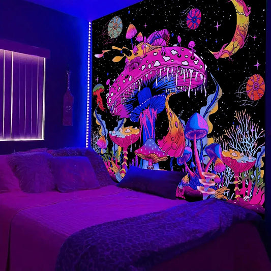 GlowMushroom Night Sky Tapestry