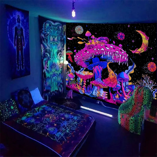 GlowMushroom Night Sky Tapestry