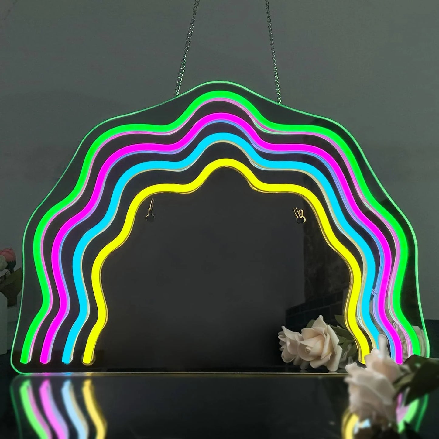 Neon Wave Mirror: LED Glow for Chic Spaces