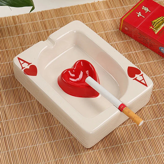 EuroHeart Poker Ashtray - Stylish Porcelain Design