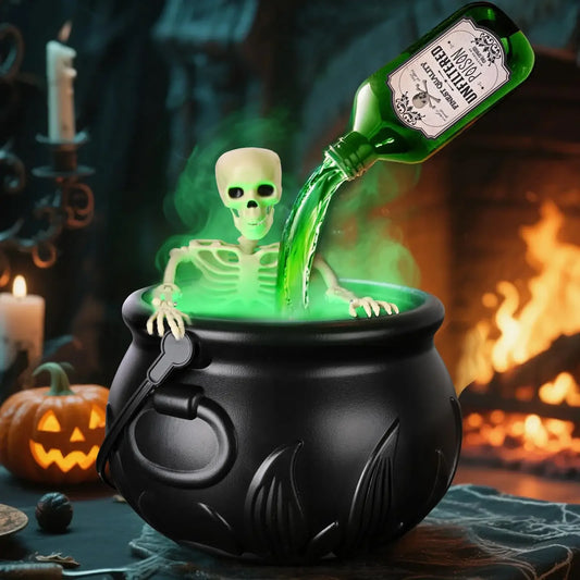 Halloween WitchCauldron with LED Light & Fog Mist Maker Skeleton Decor